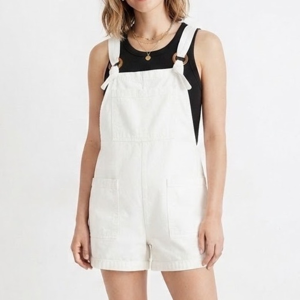 Aerie Womens White Cotton Tie Strap Shortalls Overalls XL